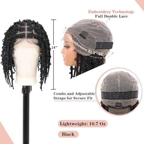 Lexqui 14" Short Knotless Braided Wigs for Women Box Braid Wig Full Double Lace Butterfly Bob Braided Lace Wigs with Baby Hair Synthetic Hair Braid Lace Front Wig Natural Black