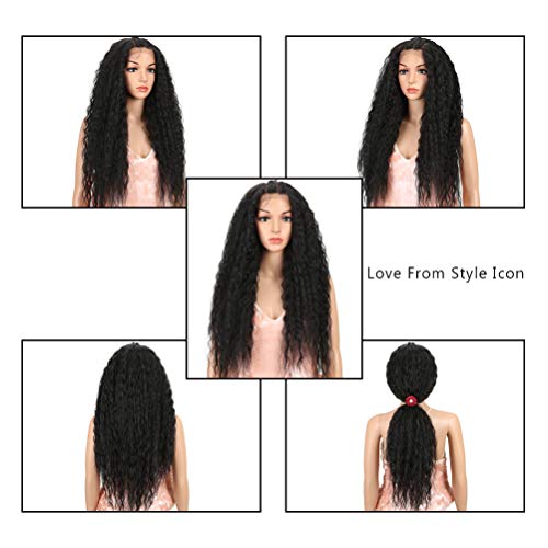 Style Icon Easy-360 Lace Wigs 29¡± Free Part Lace Frontal Wigs Synthetic Wigs Black Lace Wig Density 130%(29", 1B)
