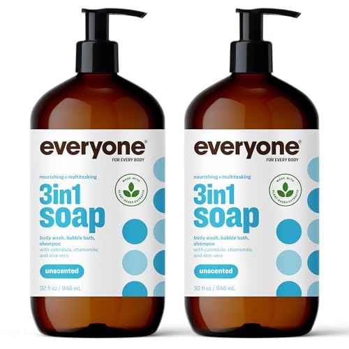 Everyone 3-in-1 Soap, Body Wash, Bubble Bath, Shampoo, 32 Ounce (Pack of 2), Unscented, made for Men and Women