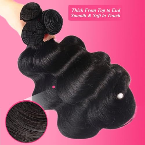 Body Wave Bundles Human Hair 16 18 20Inch 100% Unprocessed 12A Brazilian Virgin Raw Bundles Human Hair 3 Quick Weave Hair Bundles for Women Hair Extensions Natural Black