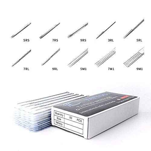 TC Mixed Tattoo Needles -Disposable Sterile Tattoo Tattoo Needles with 3RL,5RL,7RL,9RL, 3RS, 5RS, 7RS, 5M1,7M1,9M1 (50 Count) for Tattoo Machine