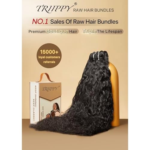 TRIIPPY Raw Water Wave Human Hair Single Bundle,Triple Lifespan Than Regular Virgin Hair No.1 Sales Of Raw Hair Bundles(14 Inches) Keep Soft and Smooth After Multiple Washes 100% Indian Raw Hair
