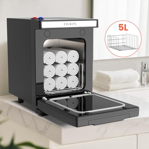 TASALON 5L Towel Warmer Hot Cabinet Box, Aluminum Inner Chamber, Removable Tray, Fast Heating for Beauty Spa Salon Massage - Black