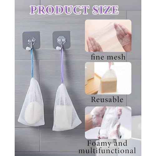 60PCS Mesh Soap Bags for Soap Bars, Shampoo Lather Net for Foaming & Drying for Shower Body Facial Cleaning
