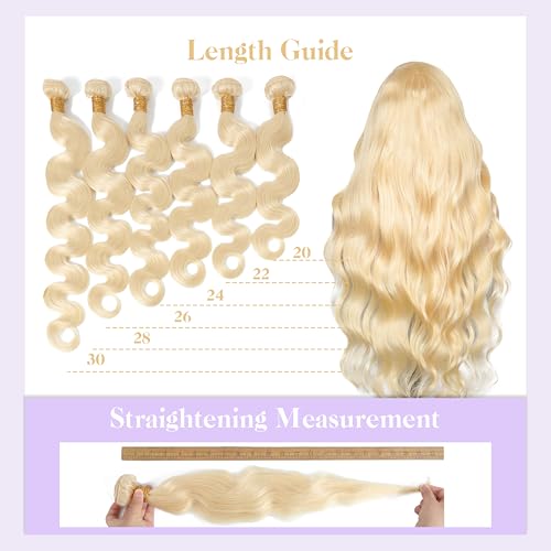 Blonde Body Wave Bundles Human Hair 26 Inch 15A 613 Blonde Bundles Human Hair,Sew In Quick Weave Body Wave Bundles 100% Real Human Hair Extensions Tangle Free Shedding Free Triple Lifespan 3X