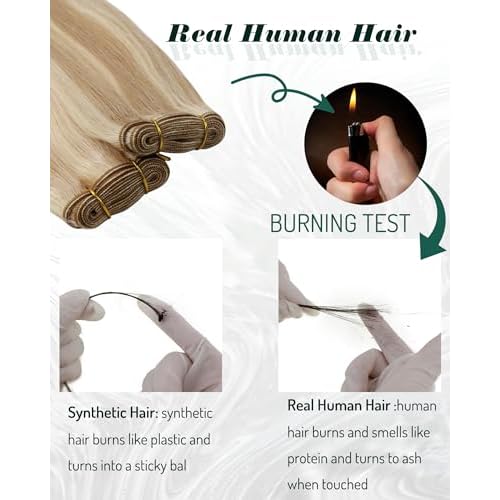 RUNATURE Weft Hair Extensions Human Hair Blonde Sew in Hair Extensions Real Human Hair, Straight Natural Remy Hair Weft Extensions, 18 Inch 100g #18P60 Ash Blonde Highlight Platinum Blonde