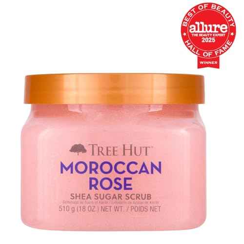 Tree Hut Moroccan Rose Shea Sugar Scrub, Exfoliating & Hydrating Body Scrub with Shea Butter & Essential Oils, Smooth & Soften Skin, Holiday Gift & Stocking Stuffer, 18 oz