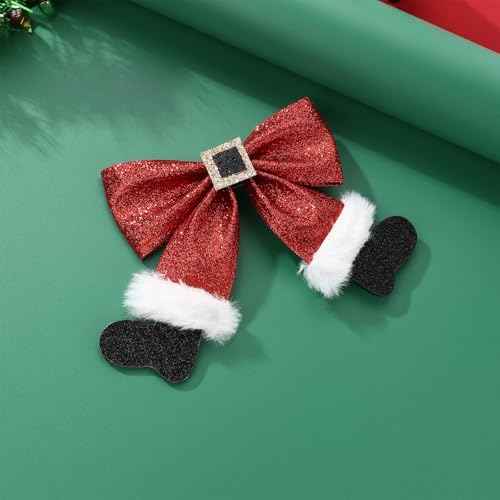 Christmas Hair Bows Clips for Girls Christmas Santa Boot Hair Accessories Sparkly Sequin Xmas Boutique Hair Clips Bowknot Alligator Clips Hairpins Barrette for Xmas Party Gifts(Style C)