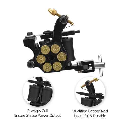 Coil Tattoo Machine Gun 10 Wraps Alloy Tattoo Coils Machine Liner Shader Guns for Tattoo Artists Beginners (Black)