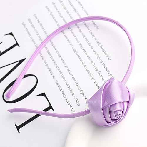 Valentine's Day Headband Delicate Rose Hairband Vintage Satin Hair Hoop Romantic Purple Rose Flower Hair Accessories for Girls Bride Christmas Valentine Wedding Engagement Birthday Gift 1Pcs