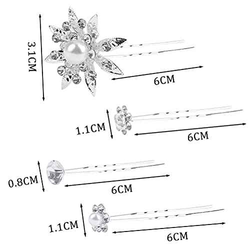 40 Pieces Bridal Hair Pins, Clips and Barrettes with Crystal Pearl Flowers, Women's Proms Hair Jewelry Accessories, Gift Stocking Stuffers for Girls