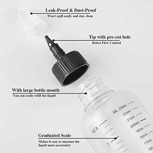 BESARME 2 Pack Applicator Bottle for Hair, 8.5 Ounce Hair Oil Applicator Plastic Squeeze Bottle Root Hair Dye Bottle Twist-On Top Tip Cap with Clear Graduated Scale
