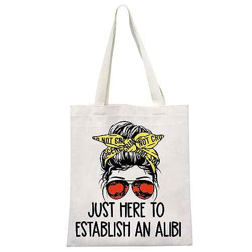 GJTIM True Crime Gift Seriel Killer Gift Just Here to Establish and Alibi Makeup Bag for Crime Show Fan(Alibi Tote)