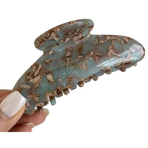 Wenlly large tortoise shell claw clip, 4.1 Inch cellulose acetate hair claw clips, marble non-slip strong hair hold barrettes for women and girls, green