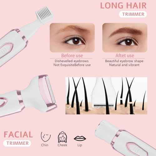 Electric Razors Shaver for Women Painless 4 in1 Women Shaver Cordless Rechargeable Facial Eyebrow Razors & Nose Hair Trimmer Lips Body Bikini Trimmer for Womens Grooming Kit 3028 White