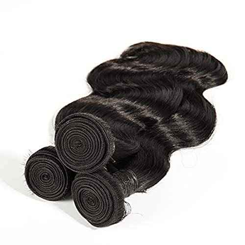 SingleBest Body Wave Bundles With Closure 10A Brazilian Virgin Hair Short Bob Weave With 4x4 Middle Part Half Hand Tied Lace Closure 100% Unprocessed Human Hair Natural Color(8 8 8+8inch)