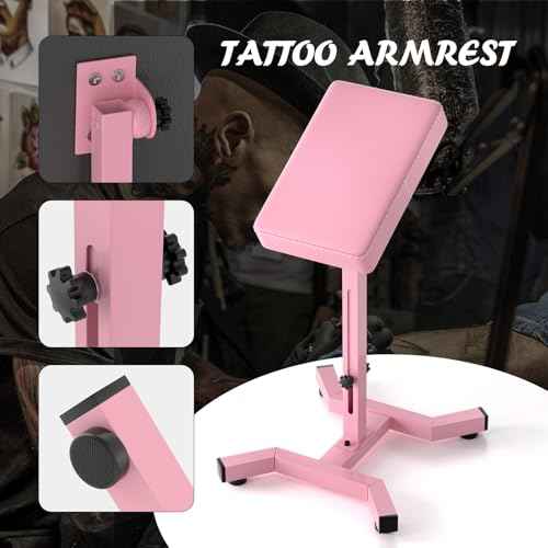 Tattoo Armrest Stand Stability Strongly Height Adjustable Portable,Professional Tattoo Armrest Tattoo Equipment for Studio,Tattoo Arm Rest for Artist (Pink)