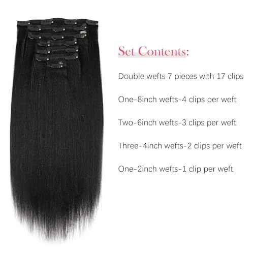 Sassina Italian Light Yaki Straight Clip in Human Hair Extensions Real Remy Double Wefts Clip in Hair Extensions for Black Women 120 Grams 7 Pieces With 17 Clips YS 12 Inch