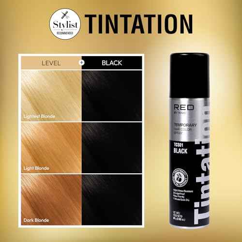 Red by Kiss Tintation Temporary Hair Color Spray, Instant Gray Root Touch Up Coverage, Water-Resistant & Smudge-Proof, Easy Wash Out, Barber & Hairline Touch-Up, Quick-Dry (Black, 2.82 oz)