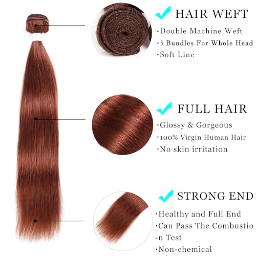 ijoy Reddish Brown Human Hair Bundle Long Straight Human Hair Brazilian Virgin Human Hair 24 Inch Chocolate Color for Women (33#)