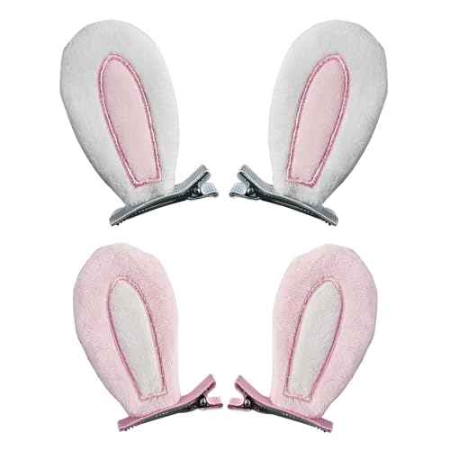2 Pairs Bunny Ears Hair Clips Easter Rabbit Ears Hair Clips Pink Bunny Ears Halloween Buuny Costume Easter Accessories