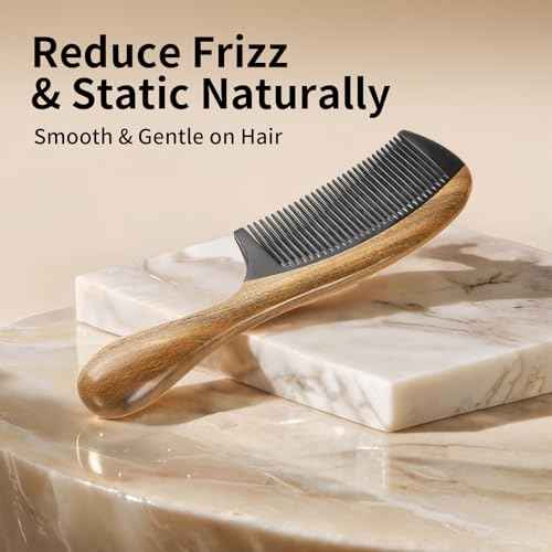 Onedor Handmade Buffalo Horn and Sandalwood Hair Combs - Anti-Static Natural Scent Wooden Detangler (Fine Tooth)