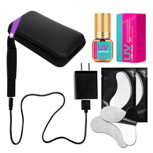 UV Lash Glue (3ml) with Light, 2-in-1 Portable UV LED Lamp Eyelash Extension Glue Applicator, Safe and Easy to Use for Home, Travel, Salon, Professional and Personal Use