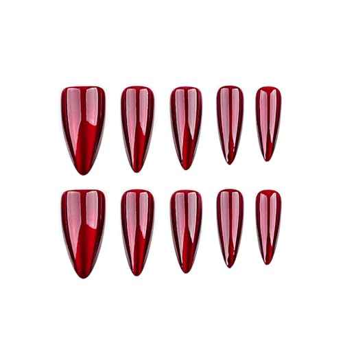 Christmas Press On Nails on 24PCs, Short Almond Coffin Shape Stick on Nails Glue on Nails Fake Nails False Nails (Red, Extra)