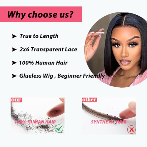 2 by 6 Kim K Glueless Wigs Human Hair Pre Plucked Easy Cut Middle Part Preference Human Hair wig 180% Wear and Go Wigs for Black Women (2¡¿6 black, 22 inch)