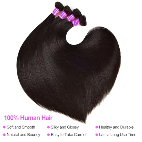 Straight Bundles Human Hair 18 20 22 Inch 12A Human Hair 3 Bundles Straight Hair Brazilian Virgin Deals Human Hair Extensions for Black Women Natural Color