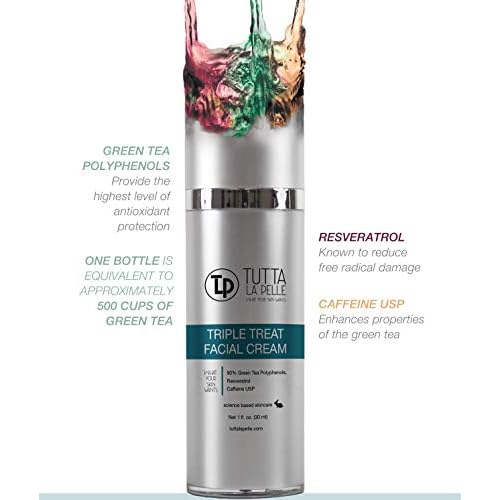 Anti Aging face Cream TRIPLE Antioxidant Treatment Serum For Face, Resveratrol + Green Tea + Caffeine - Visibly Reduce Skin Redness & Calm Irritation -For Sensitive Rosacea Skin -1oz