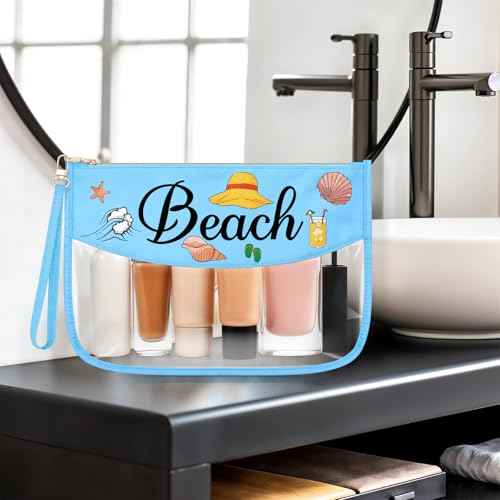 Beach Themed Gifts for Women Friends Adults Blue Makeup Bags with Zipper Beach Lovers Gift Ideas Summer Travel Essentials Cosmetic Travel Bag Organizer Graduation Birthday Present