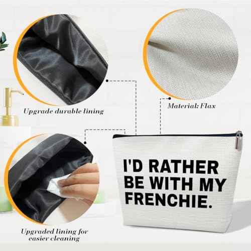 French Bulldog Gifts Makeup Bag, Funny Cosmetic Pouch, I'd Rather Be With My Frenchie, Frenchie Mom Gifts for French Bulldog Lovers Mama Women Sister, Girl Stuff Makeup Pouch