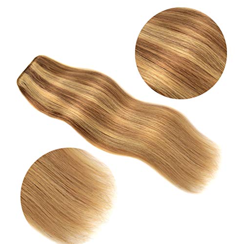 5 Pieces 18" Remy Clip in Ombre Hair Extensions Human Hair Light Blonde Mixed Golden Blond Highlights - Silky Straight Long Thick Real Hair Extensions for Women Fashion (18 inches, #16/22, 90grams)