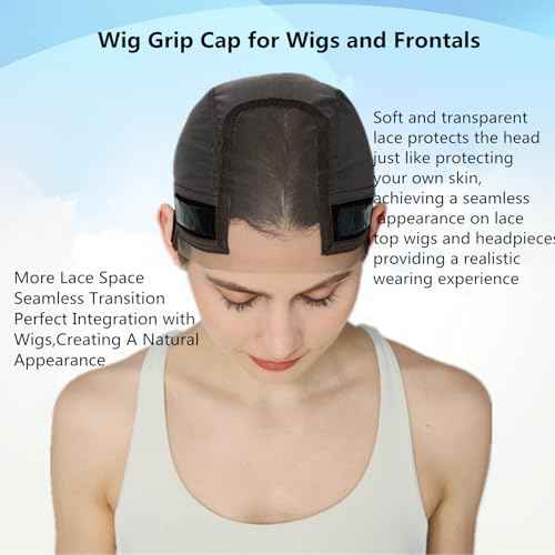 Wig Cap Lace Wig Grip Cap for Keeping Wigs in Place Wig Cap with Grip Band Make Your Wigs Glue Free Non-Slip Wig Caps for Women (Nude, L)
