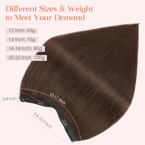 Hairro Wire Hair Extensions Human Hair, Fish Line Invisible Adjustable & Clips in Extensions Straight, 100% Real Hairpieces Seamless Blending for Women, 16 Inch 80g Dark Brown