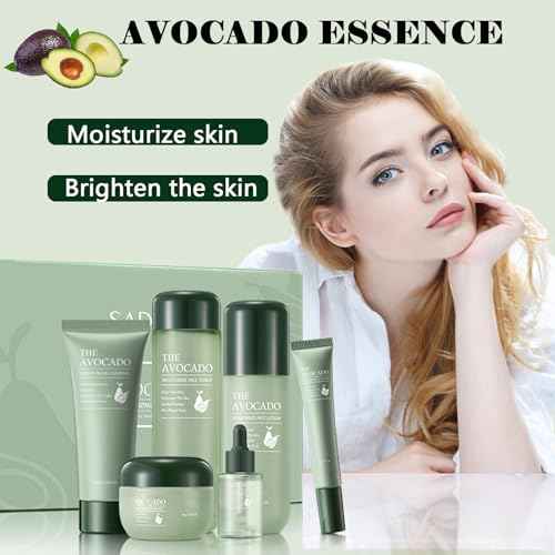 Avocado Skin Care Set for Women,6PCS Skincare Kits with Facial Cleanser, Toner, Serum, Lotion,Cream, Eye Cream, Moisturizing Korean Skincare Set,Anti-Aging Skin Care Set,Birthday Gifts for Women