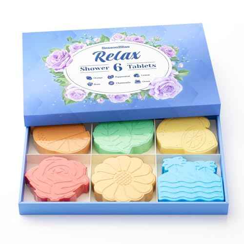 Shower Steamers 6 Pack Shower Bombs with Unique Shapes & Scents, Orange Peppermint Lemon Rose Chamomile Sea, Self Care Shower Steamer, Stocking Stuffers Christmas Gifts for Women, Men