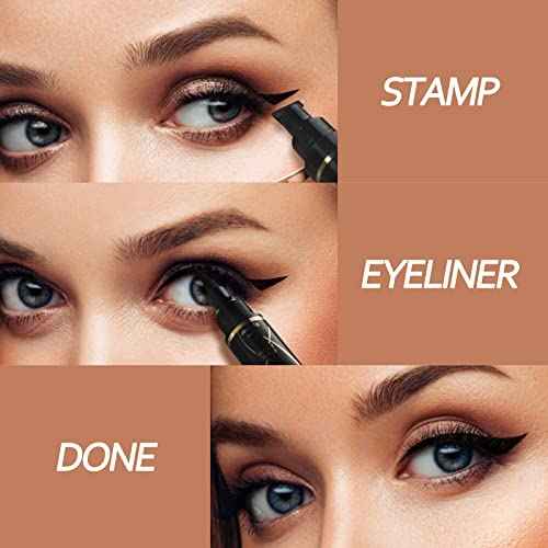 Anglicolor Liquid Eyeliner Stamp, 2 Pack Winged Eyeliner Stamp, Waterproof Long Lasting Dual Ended Eyeliner Pen for Women Christmas Gift (01-Black)
