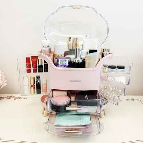 Upgrade Large Makeup Organizer Countertop Vanity Case Skin Care Cosmetic Storage Box Bathroom Counter Perfume Skincare Organizers Make Up Caddy Gift for Women Girls Clear Design Easy Visibility