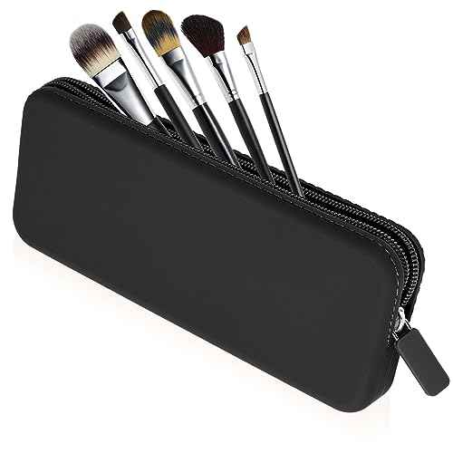 Sakolla Travel Makeup Brush Holder, Silicone Makeup Brush Bag with Zipper Closure, Makeup Brushes Organizer Case Washable Makeup Pouch Holder Case for Daily, Work, Essentials (Black)