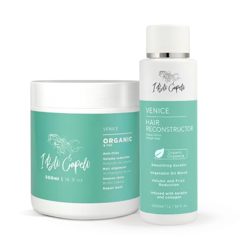 I Belli Capelli Venice Keratin Hair Treatment Straightening Set - 1 Step Application Formaldehyde Free- Keratina Para Alisar El Pelo Sin Formol & Organic B-tox Capilar Para El Cabello (2 Pack)