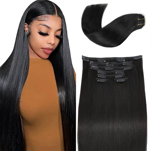 Clip in Hair Extensions Real Human Hair, Remy Human Hair Extensions Clip ins for Women (18 Inch 120g 7Pcs, 1B Natural black)