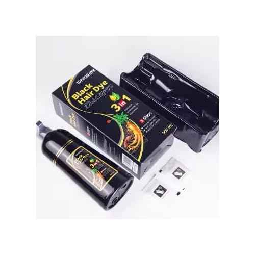 Black Hair Dye Shampoo, 3-in-1 Natural Formula, 500ml