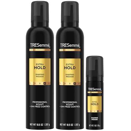 TRESemm? Shaping Mousse, Extra Hold 2-Pack + Travel-Size Bottle ??Moisturizing Hair Mousse for Sculpting, 24H Frizz Control (3 Piece Set)
