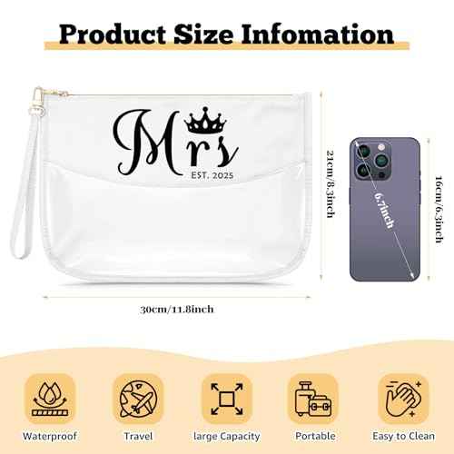 Bridal Shower Gifts Clear Makeup Bag Mrs Wedding Gifts Bachelorette Present for Bride Transparent Cosmetic Bag Bride To Be Present for Her Wife Girlfriend Christmas Engagement Toiletry Pouch