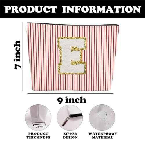 DETIHO Initial Letter Makeup Bag, Cosmetic Bag, Makeup Bag with Chenille Letter Patch, Personalized Gifts, Cute Makeup Pouch, Gifts for Women, Letter E, A20