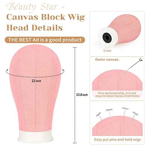 Beauty Star 63inch Tall Wig Stand Tripod with 22inch Mannequin Head, Canvas Block Wig Head Included Adjustable Holder and Wig Caps Kit for Multiple wigs, Perfect for Making Wigs, Display Styling