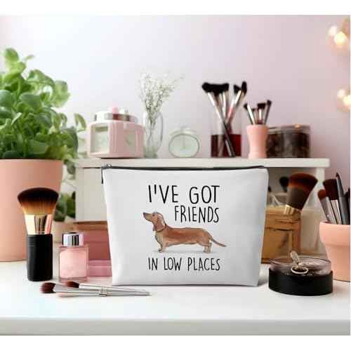 Dachshund Dog Makeup Bags,Wiener Dog gifts Leather Cosmetic Bag Zipper Pouch for Teen Girls Women,Dogs Themed Gifts Travel Organizer Zipper Pouch