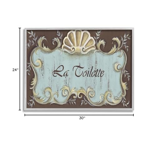 Stupell Industries La Toilette Aqua and Brown Scallop Shell Crest, Design by Bonnie Wrublesky Gray Framed Wall Art, 24 x 30